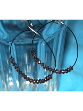 Express Crystal Rose Purple Faceted Bead Hoop Earrings Vintage Y2K Deadstock